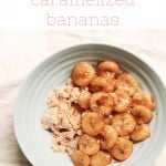 Honey caramelized banana slices on oatmeal in a bowl
