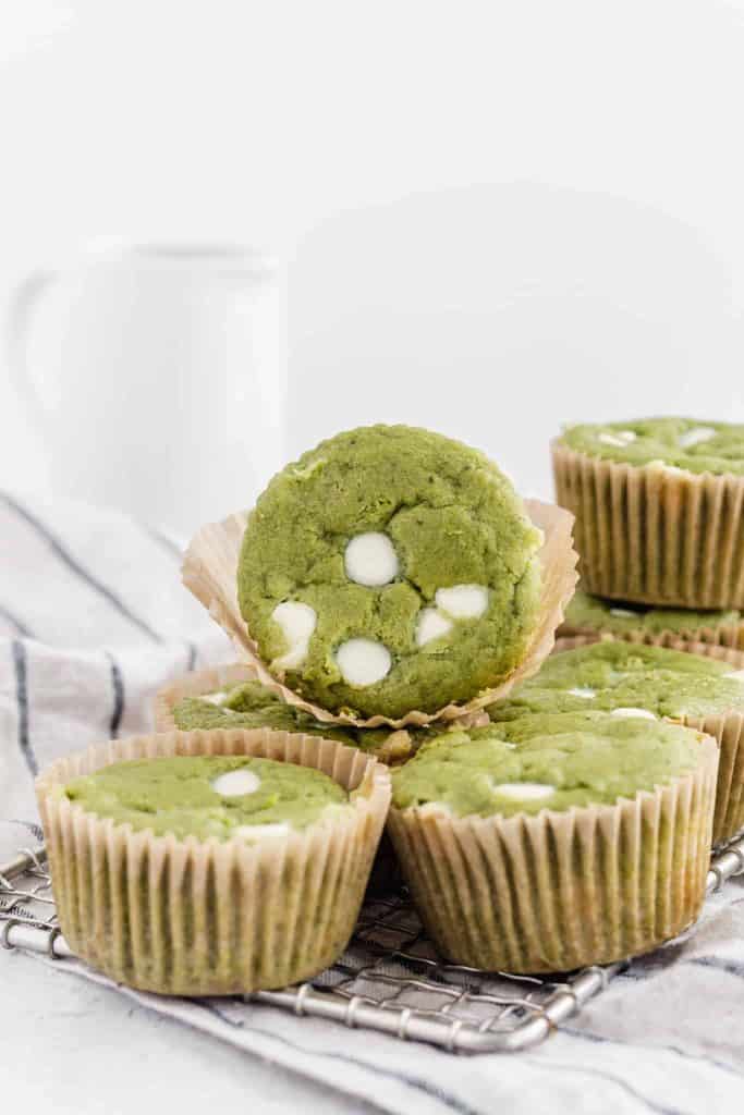 green tea muffins stacked