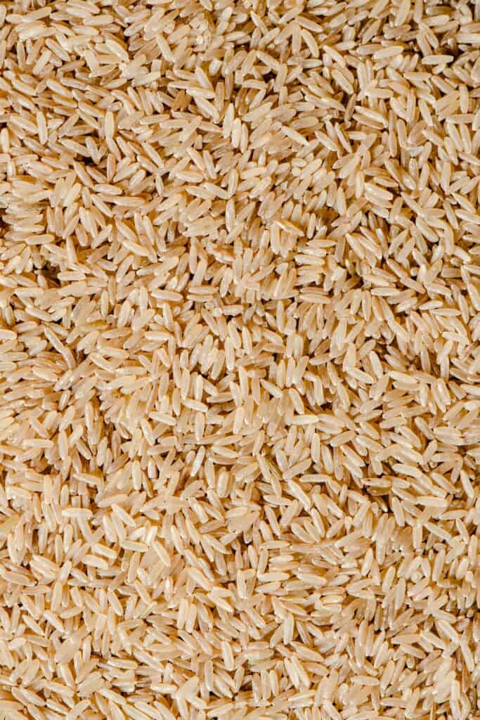 Up close grains of brown rice.