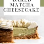 Matcha cheesecake on a cake stand.