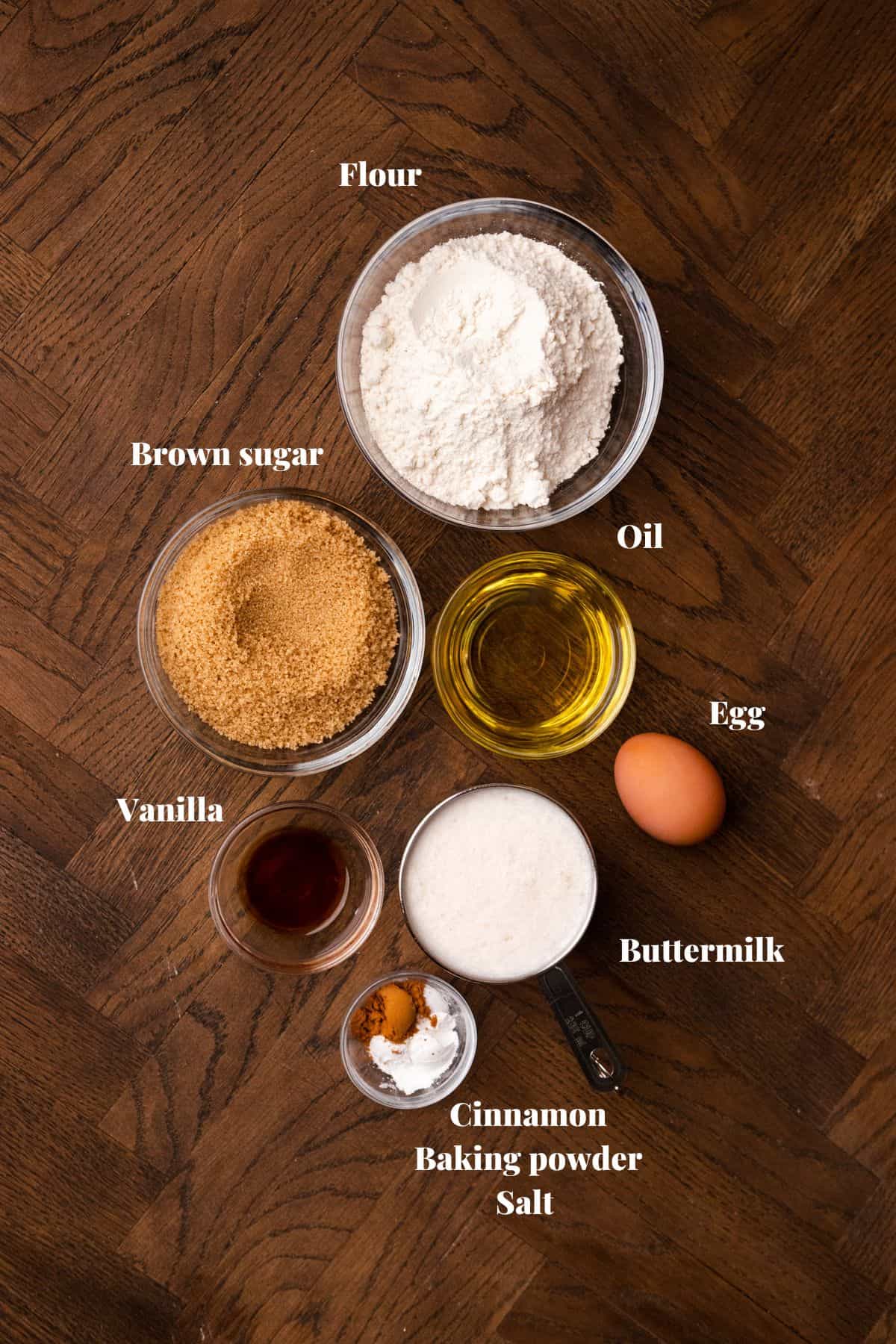 Ingredients to make brown sugar cupcakes.