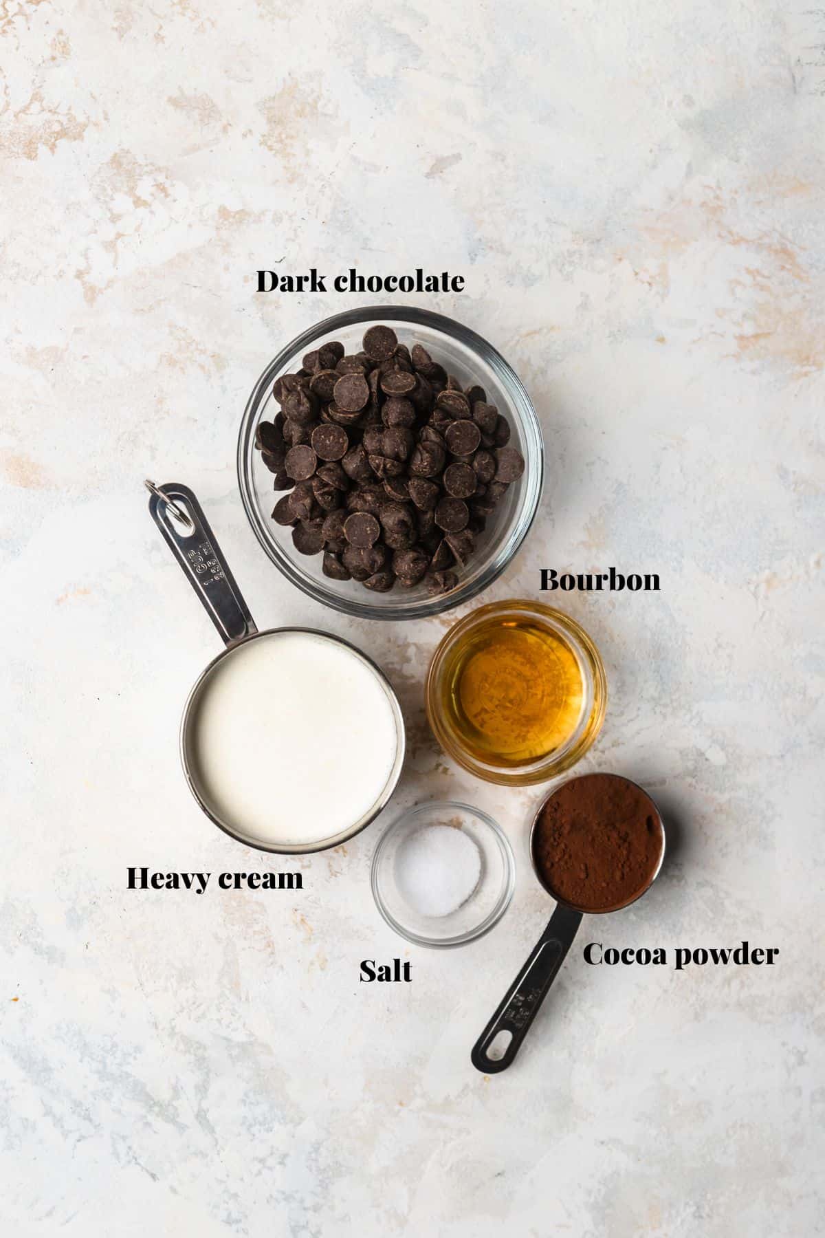 Ingredients to make boozy chocolate truffles.