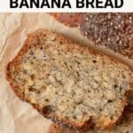Slices of banana bread on parchment paper.