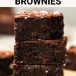 Brownies made with olive oil stacked.