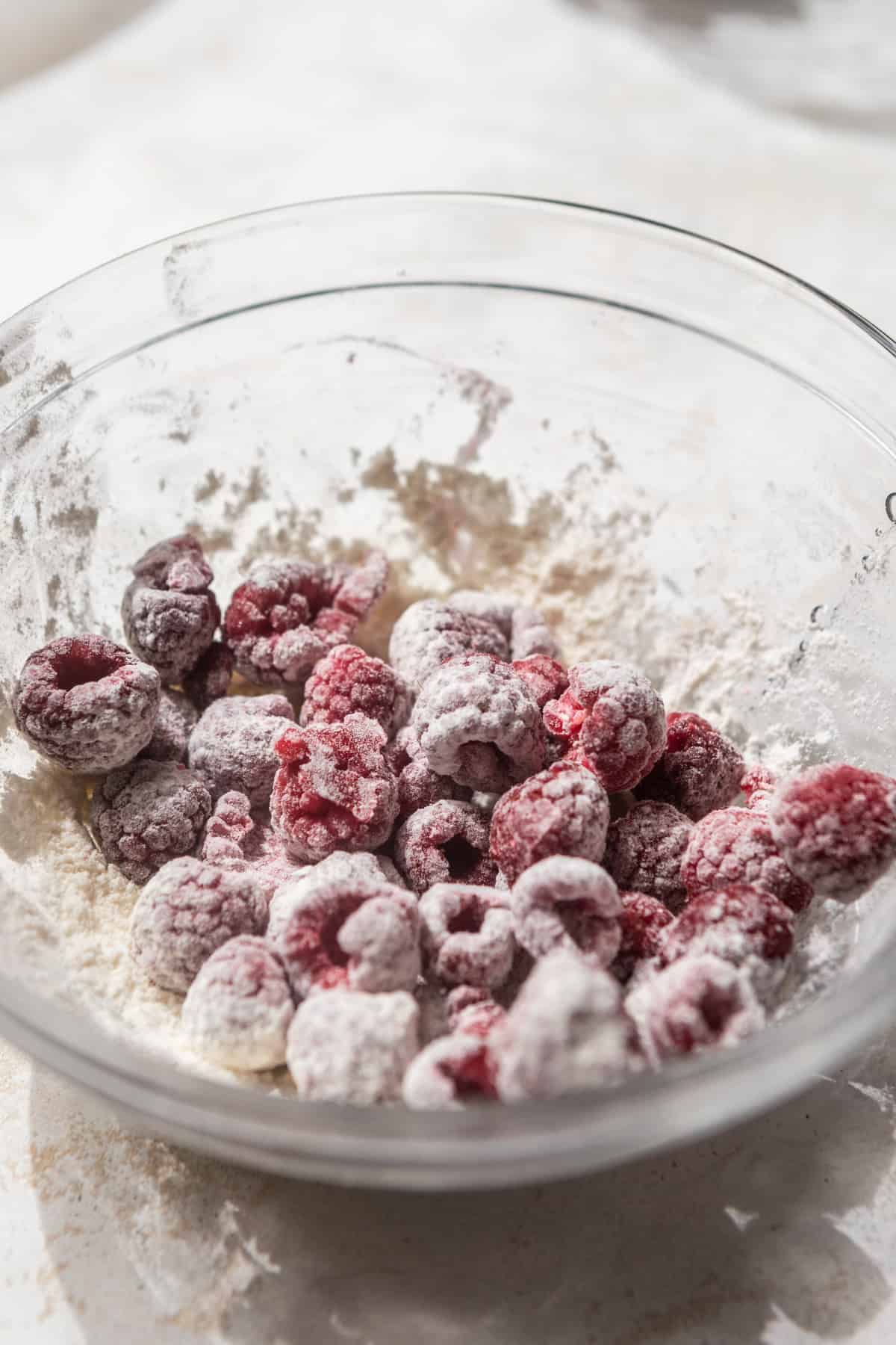 Raspberries coated with flour.