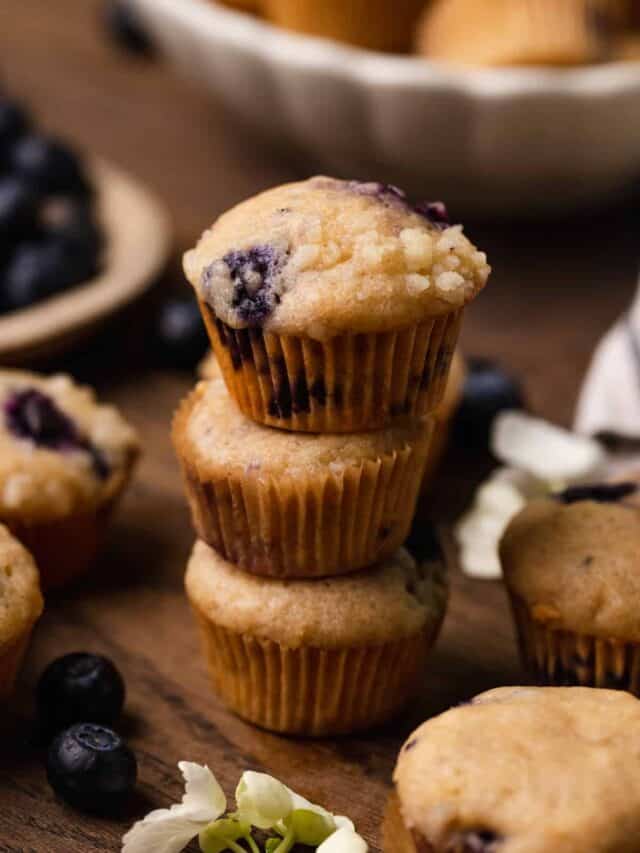 A stack of mini blueberry muffins.