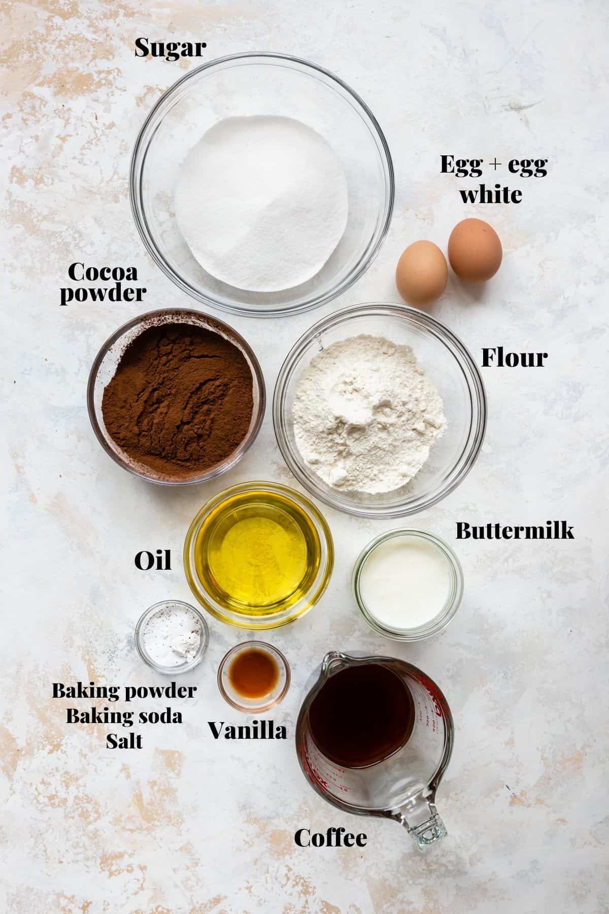 Ingredients to make chocolate cupcakes.