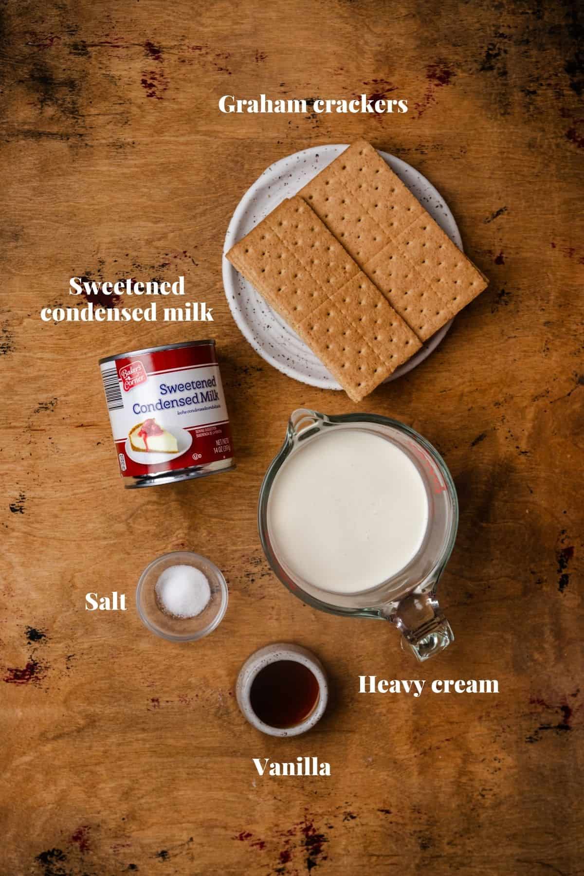 Ingredients to make graham cracker ice cream.