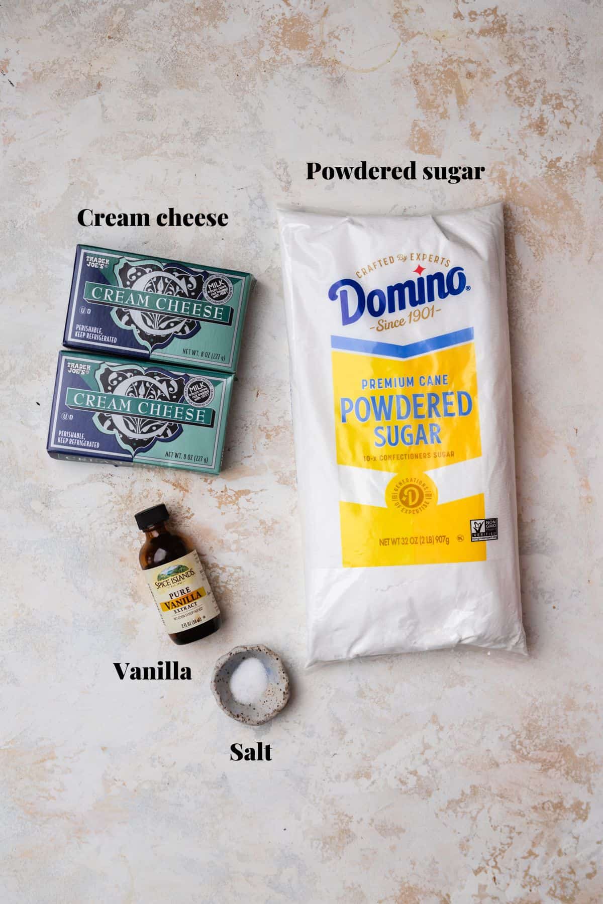 Ingredients to make cream cheese frosting.