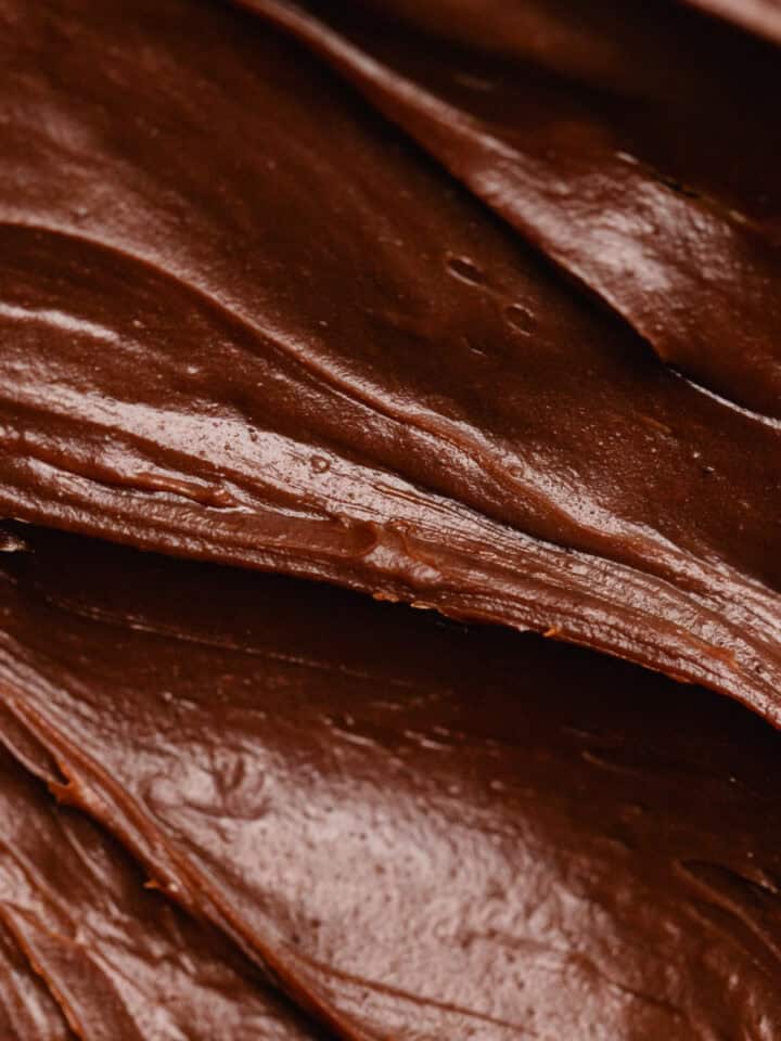 A close up photo of milk chocolate ganache.
