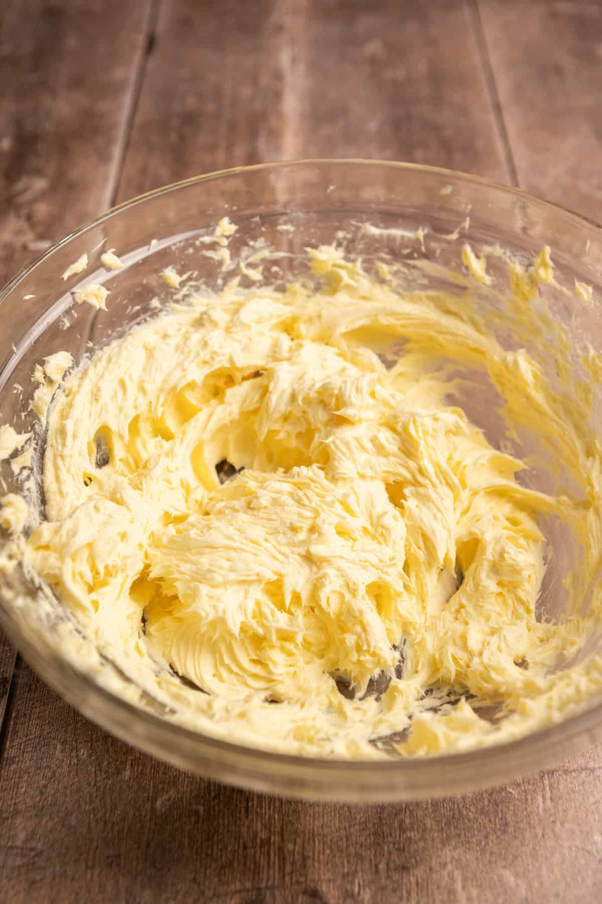 Creamed butter in a bowl.