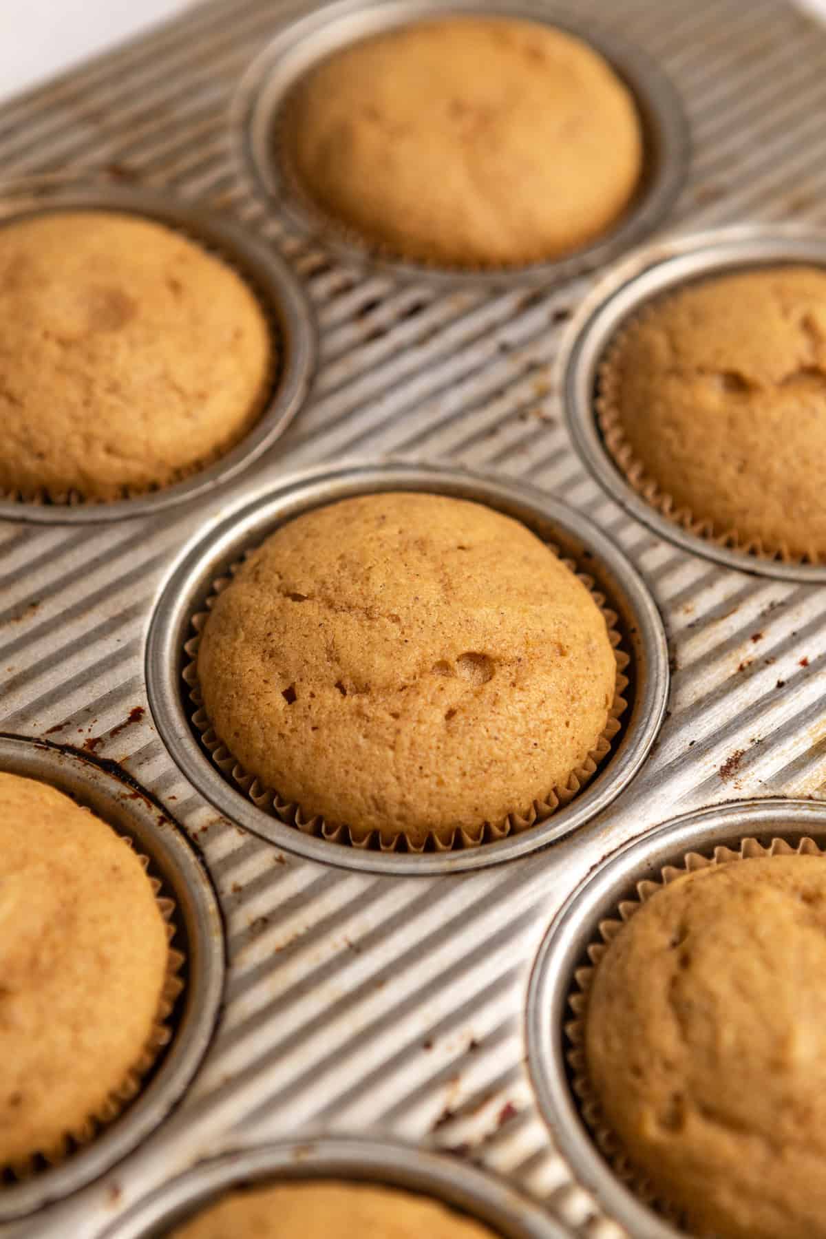 Baked cupcakes in a pan.