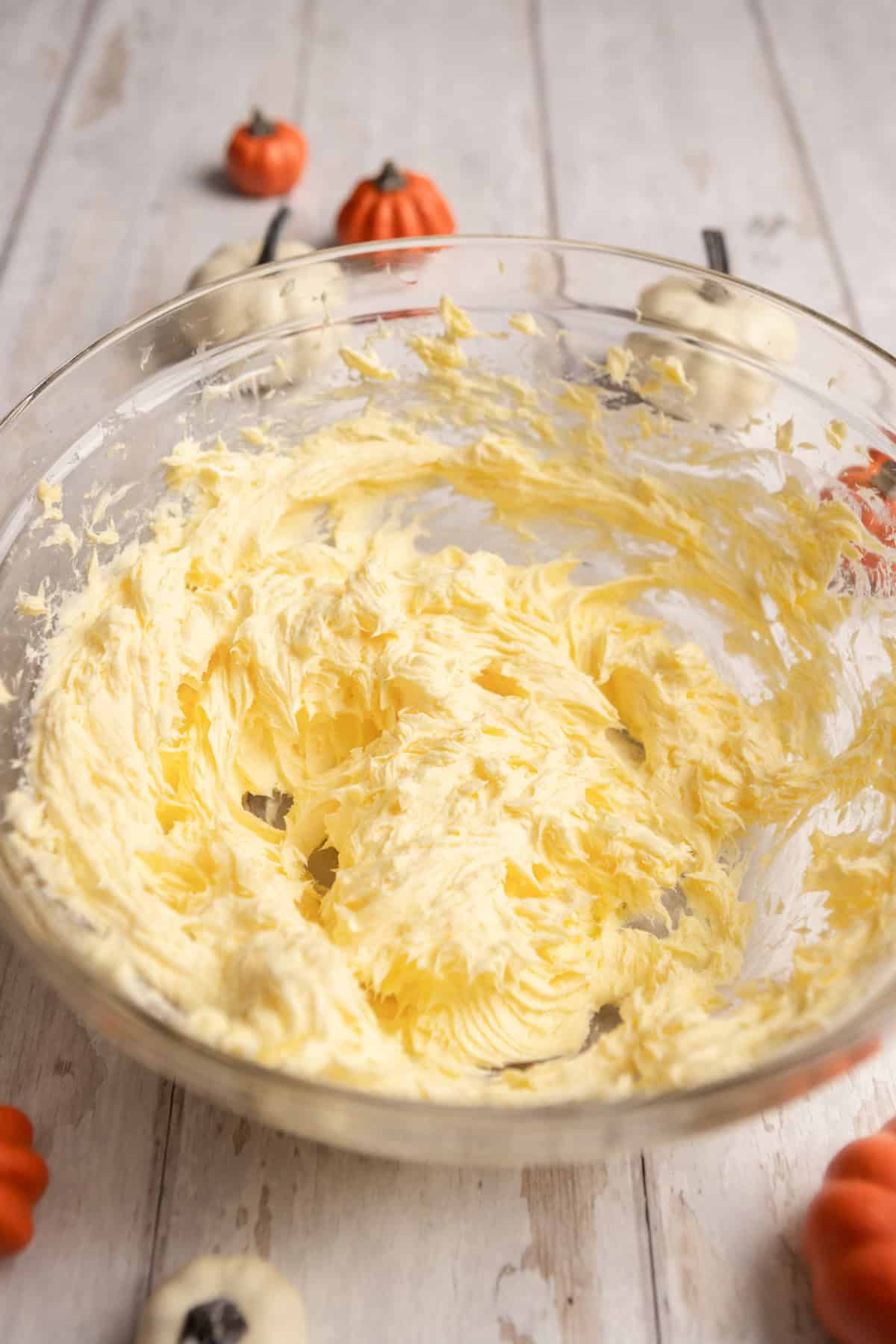 Creamed butter in a large bowl.