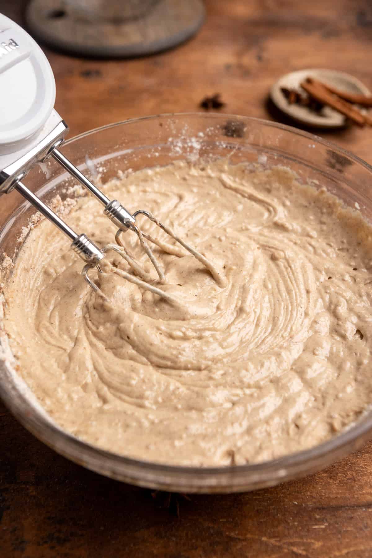 Chai cake batter in a bowl.
