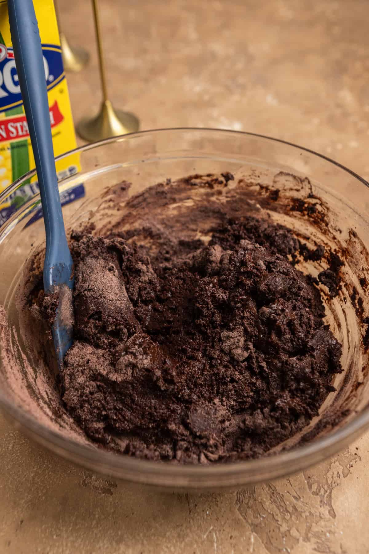 Chocolate batter in a mixing bowl.