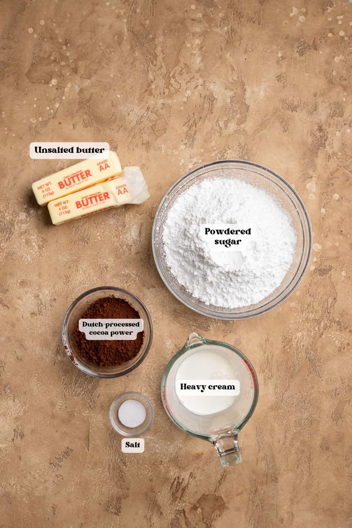 Ingredients to make the chocolate buttercream.