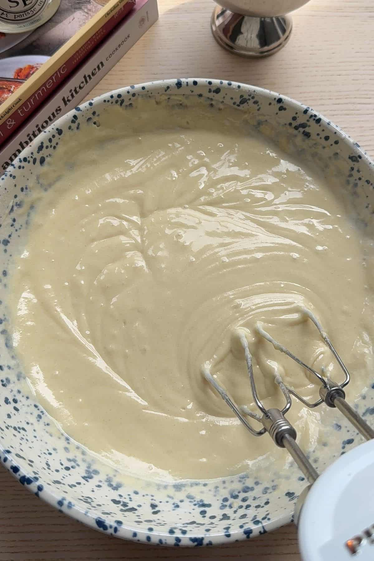 Cake batter in a bowl.