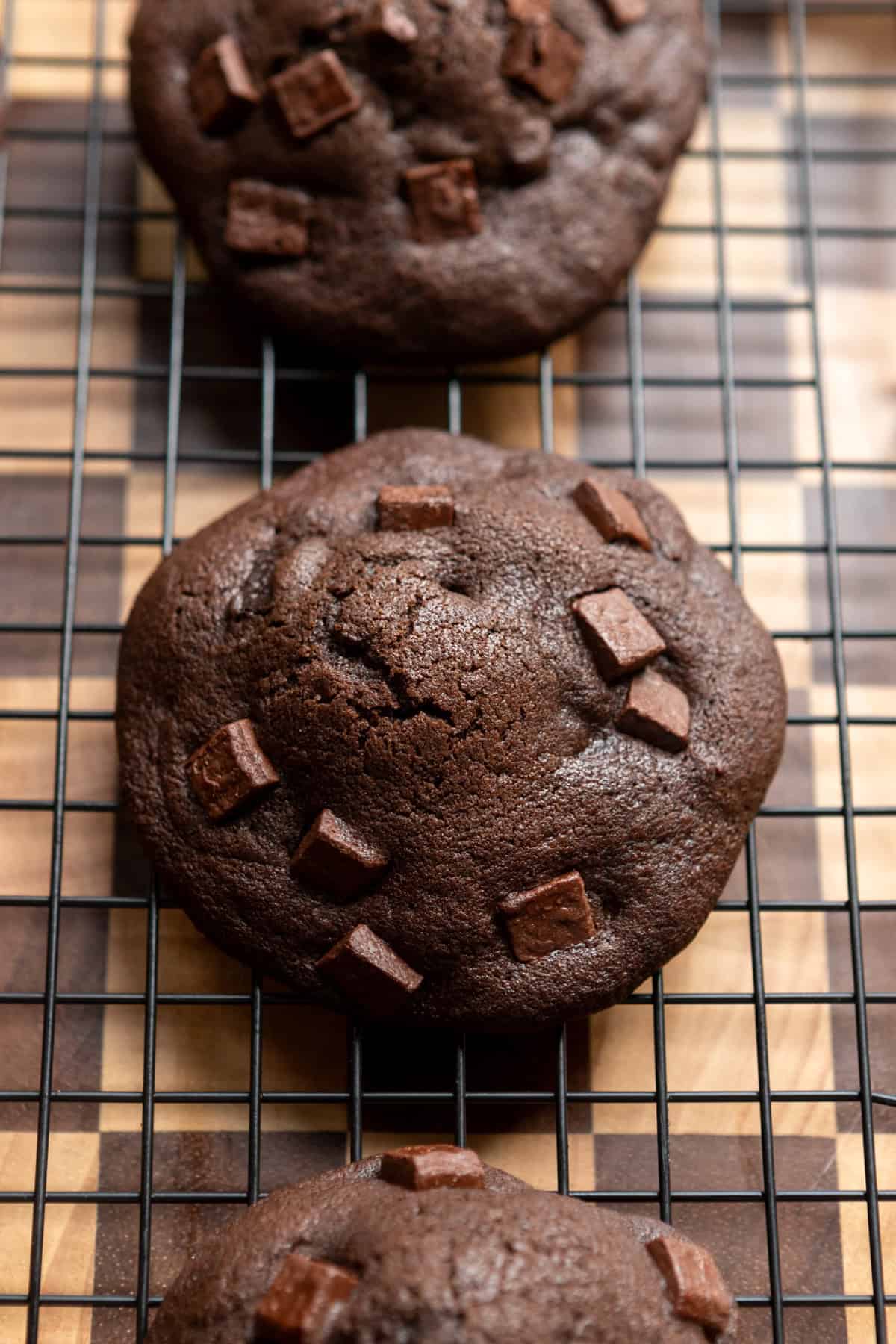 A muffin top on a cooling rack.